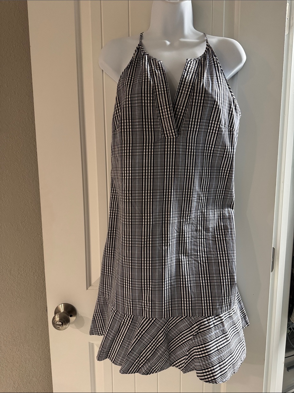 J. Crew Black and White Striped Halter Ruffle Dress